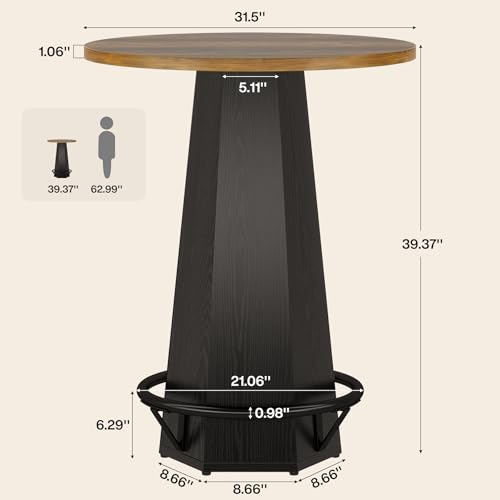 Tribesigns Round Bar Pub Table High Top, 39.4" H Bistro Cocktail Table with Metal Footrest for Drinking & Gathering, Industrial Home Bar Unit, Small Spaces, Brown & Black by Tribesigns - Used condition - Image 2