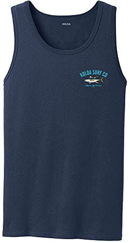 Joe's USA Koloa Surf Yellow Fin Tuna Logo Heavyweight Cotton Tank Top-XL-Navy/c