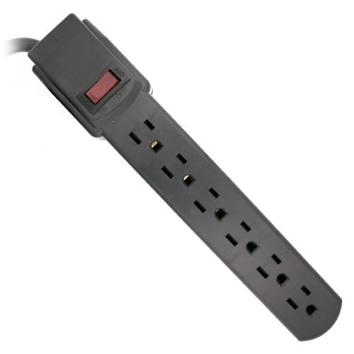 Topzone 1 Feet 6 Outlets Built-In Safety Circuit Breaker Angle Plug Ac Wall Power Strip Ul Listed (Black) #TOP1
