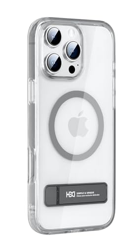 Image of BOUNCEBACK Polycarbonate Shockproof Transparent Hybrid Back Case /Cover with Kick Stand Support Magnetic Charging for iPhone 16 Pro Max - (Clear Grey)