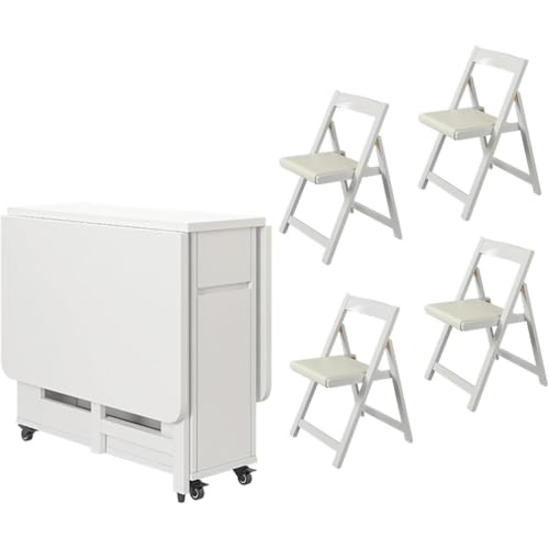 MIDUOLAI Blanca,1.3m,Juego De Mesa De Comedor Extensible, Mesa De Comedor Plegable De Madera con 4 Sillas, Mesa Abatible, para Cocina, Comedor Y Sala De Estar