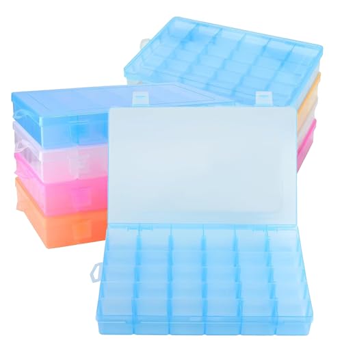 Image of ZOENHOU 8 Pack 36 Grids Plastic Bead Organizer Container with Adjustable Dividers, 4 Colors Plastic Jewelry Organizer Storage Box for Bead Earring Fishing Hook Art Crafts