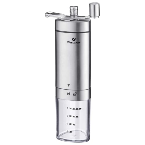 Westmark Hand-Kaffeemühle mit Keramikmahlwerk, Für bis zu 4 Tassen Kaffee, Mit Skala, Brasilia, Länge: 20,5 cm, Rostfreier Edelstahl/Keramik, 24902260 Westmark Hand-Kaffeemühle mit Keramikmahlwerk, Für bis zu 4 Tassen Kaffee, Mit Skala, Brasilia, Länge: 20,5 cm, Rostfreier Edelstahl/Keramik, 24902260