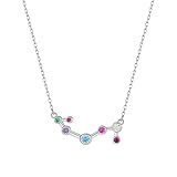 KIJSKKOPO Collar Astrológico De Plata Ley 925, Chapado En Oro Blanco Con Incrustaciones De Circonitas Redondas Colores, Colgante 12 Constelaciones, Gargantilla Ajustable, Joyería, Regalos para Muj