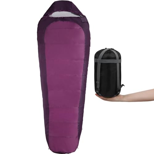 REDCAMP Ultra Lightweight Mummy Sleeping Bag for Backpacking, Hooded with Compression Sack, Hiking and Camping, Comfort for Adults Warm Weather, Purple (87'x 31')