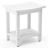 LUE BONA HDPS Shower Bench Seat, Shower Stool for Inside Shower Waterproof, Bath Spa Shower Foot Stool for Shaving Legs with Storage Shelf, Weather Resistant/Non-Slip/Indoor or Outdoor Use, White