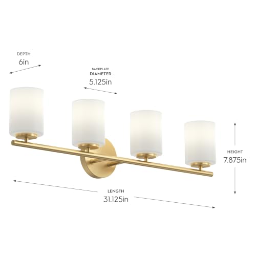 Image of Progress Lighting Replay 31.125 Inch 4-Light Vanity Light, Transitional, Brushed Gold with Etched Glass Shades, (7.875 inch H x 31.125 inch W x 6 inch D), P2160-191