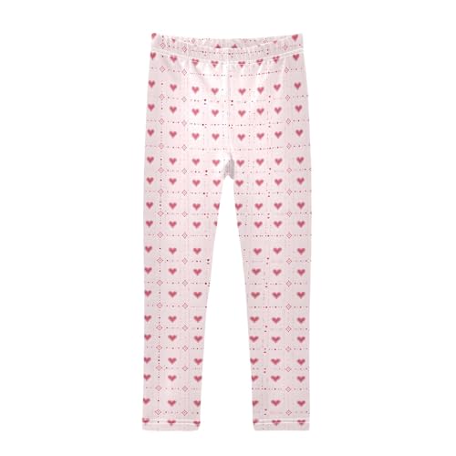 Hearts on Plaid Background Girls Leggings Athletic Pants Tights Stretch Bottom
