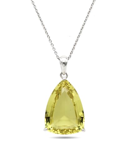 Natural Lemon Quartz Long Trillion Cut Large Pendant - 925 Sterling Silver Halo Pendant - Large gemstone pendant - Birthstone Pendant - Gift for her