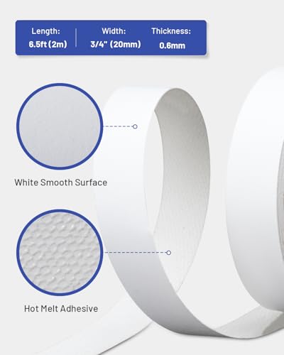 Image of Melamine Edge Banding White 3 /4 inch x 6.5 ft Veneer Edging Easy Application Iron on Edge Banding Tape for Cabinet Plywood Repairs Furniture Restoration