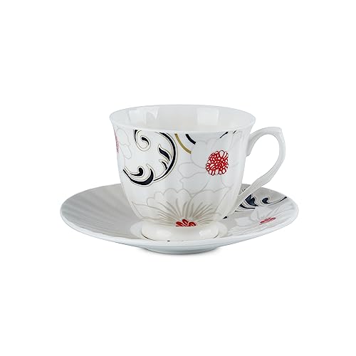 Image of Dandy Lines Classic Blossom Bliss Cup and Saucer, Cups + Saucers, Luxury Tea Cups for 6, Ceramic, Pack of 12, Microwave & Dishwasher Safe, Great for Hosting & Gifting