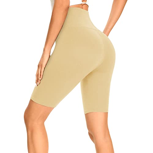 HLTPRO Radlerhose Damen High Waist Yoga Shorts Kurze Leggings Blickdicht Kurze Sporthose für Sport Alltag (Hautfarbe, Plus Size(DE42-48)) Cover
