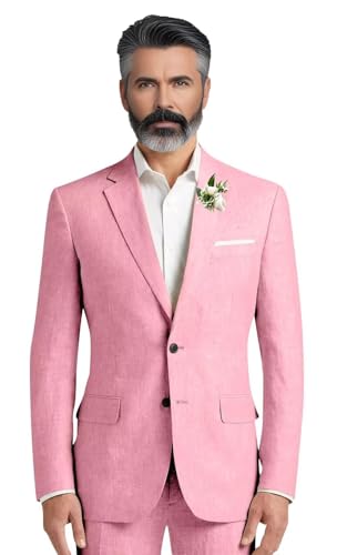 Men's Suit 2 Piece Slim Fit Linen Suits for Men Wedding Summer Casual Seersucker Suits Mens Suit Blazer Pants Set