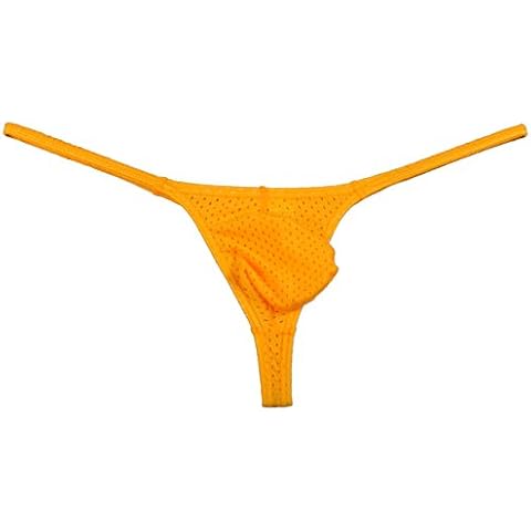 Men's Breath Hole Thong Bulge Pouch Bikini G-String Underwear T-Back Male Micro T-Back Thongs Yellow XL Cover