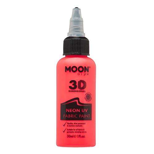 Moon Glow Pintura para tela Neon UV 3D - Pintura textil para ropa, camisetas, bolsos, zapatos y lienzos Rojo intenso 30 ml (Paquete de 1)