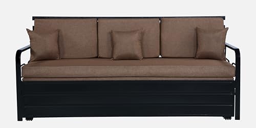 Image of 3 Seater Metal Sofa Cum Bed with Hydraulic Storage | Comfortable Sofa Set for, Living Room, Bedroom, Guest Room| King Size Convertible Sofa with Cushion |King Size (Brown & Black)