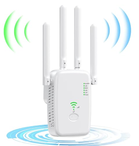 Wifi-versterker met LAN-aansluiting, AP-modus/repeater-modus, ultraxtended dual-band 1200 Mbit/s, 2,4 Ghz 5G, dekking tot 200 m², compatibel met WPS, Alexa, alle routers, wit AC1200