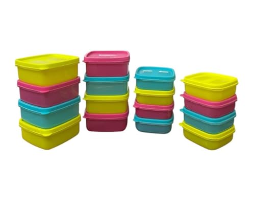 Image of C.S.M CSM Food Storage Containers, Square, Set of 16 (330ml x 8, 200ml x 8), Air Tight, BPA Free, Stackable, Multicolour