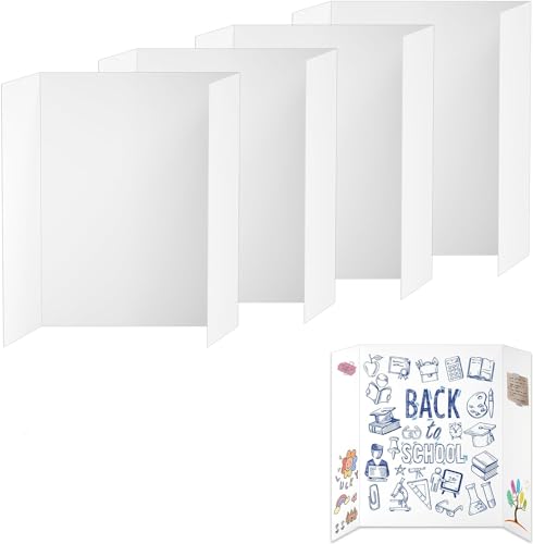 Loiisgy 4 Pcs Small Tri-fold Poster Boards with Double Sided Tapes and Cardboard Corrugated Presentation/Display Board for School Project Science Fair Business