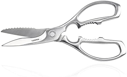 TONMA Kitchen Shears Heavy Duty [Made in Japan], All Stainless Steel Japanese Poultry Shears, Sharp Kitchen Scissors All Purpose for Food, Crab, Meat, Seafood, Chicken, Vegetables, Dishwasher Safe