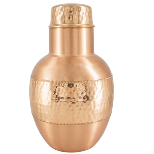Caraffa per acqua da comodino in puro rame, 1,8 l, contenitore in rame ayurvedico ecologico per salute e benessere
