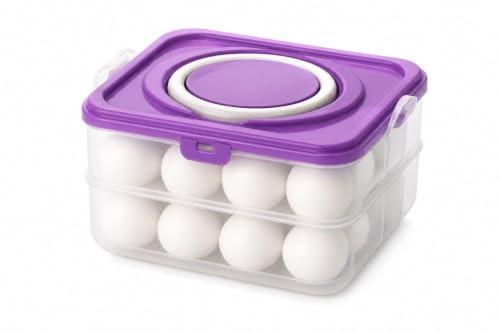 Image of Egg Storage Box - Egg Refrigerator Rectangular Storage Tray Stackable Abs Plastic Egg Storage Containers For Fridge And Kitchen Egg Storage Basket With Carry Holder (2 Layer)