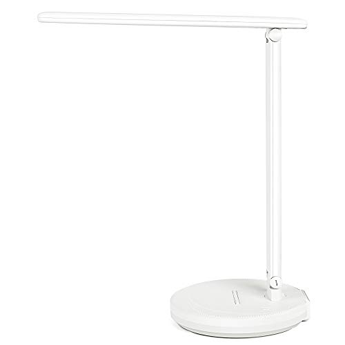 RENOOK LED Desk Lamp, Eye-Caring Table Lamps, Dimmable Office Lamp with USB Charging Port, 3 Lighting Modes with Stepless Dimming Brightness, Touch Control, Phone Holder