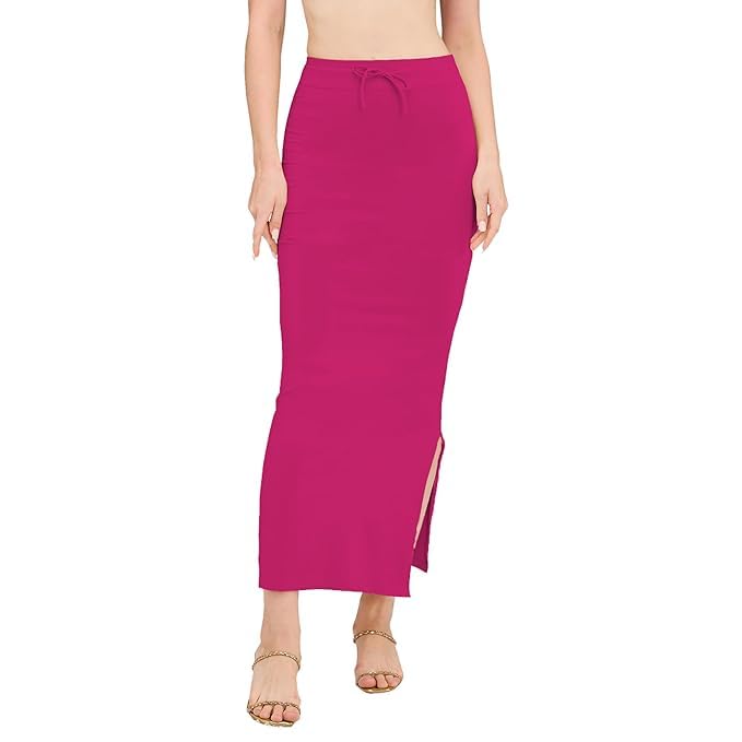 Image of DESI GIRL Cotton Lycra Stretchable Saree Shapewear Petticoat with Drawstring for Women | Fishcut Saree Petticoat with Side Slit for Easy Movement | Saree Shaper | Long inskirt