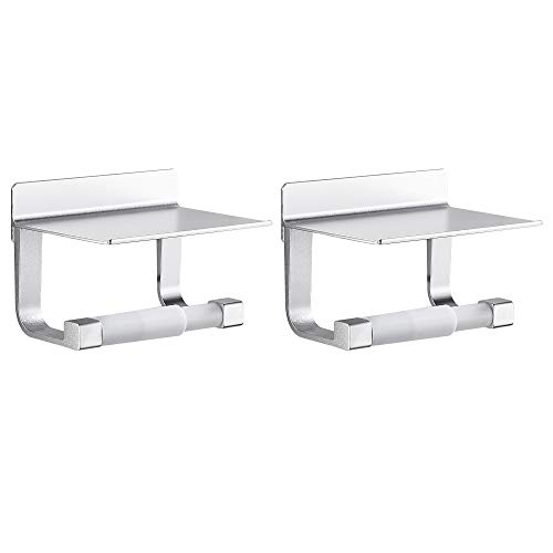 Hoomtaook Derouleur Papier Toilette Porte Papier Toilette Adhésif Fort Porte-Papier Toilette, Auto-adhésif, Aluminium Argent Lot de 2