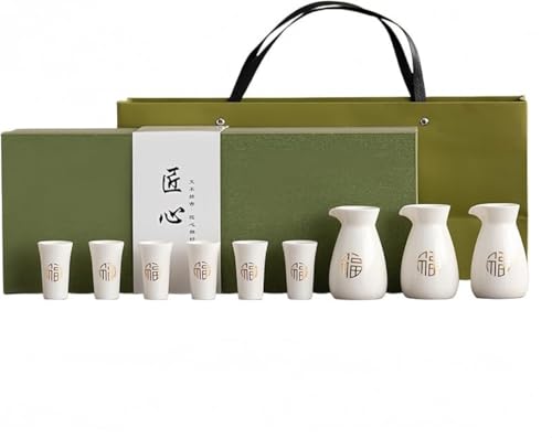 GEBYUI 白玉調磁器清酒セット 3 本のドクリー酒瓶と 6 個の小盃を含む 清酒冷酒焼酎ワインに対応 食器洗い機対応で小巧ファッショナブル ギフトボックス付きの贈り物に最適な酒器セット?
