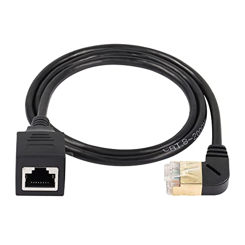 SinLoon Câble Ethernet RJ45 Cat8, câble réseau Cat8 haute vitesse mâle à femelle à 90 degrés, cordon de raccordement SFTP 40 Gbps 2000 Mhz pour routeur...