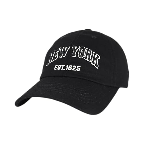 E BY ELIDAN New York Dad Hat Embroidered NEW YORK EST.1625 Cotton Cap Adjustable Metal Buckle Strap Unstructured Low-Profile NY Baseball Cap for Men & Women Black-Black