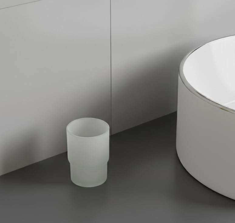 Image of Premium Frosted Glass Tumbler and Toothbrush Holder for Bathroom | Elegant Round Countertop Toothbrush, Toothpaste, & Shaving Kit Stand | Durable Aesthetic Bathroom Organizer & Rinse Cup