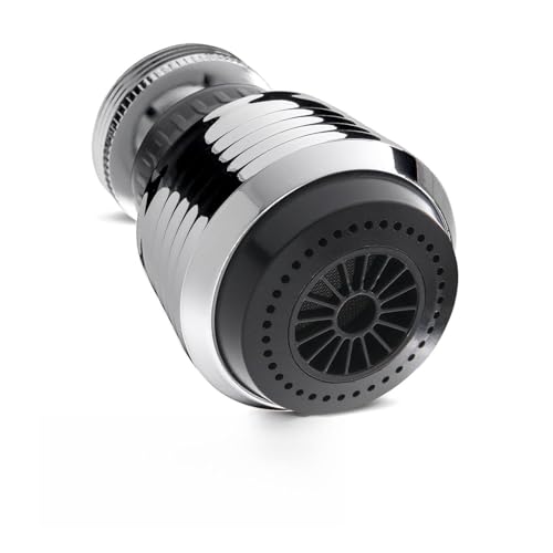 Aerator for Kitchen, Bathroom Faucet, 2 Function Swivel Sprayer, Water Saving Flow 1.5 GMP, Polished Chrome, Black