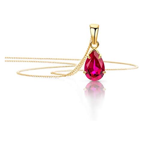 Orovi Jewelry Women Necklace with Drop Pendant Gemstone/Birthstone Ruby in Red Chain Yellow Gold 9 Carat / 375 Gold, Length 45 cm Cover