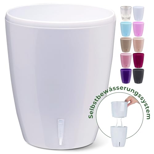 Happy Plants Orchideentopf D 12,5 cm Blumenkübel mit integriertem Wasserstandsanzeiger, selbstbewässernder Blumentopf mit Docht, Selbstbewässerungssystem für Orchideen - Weiß 1,3 Liter