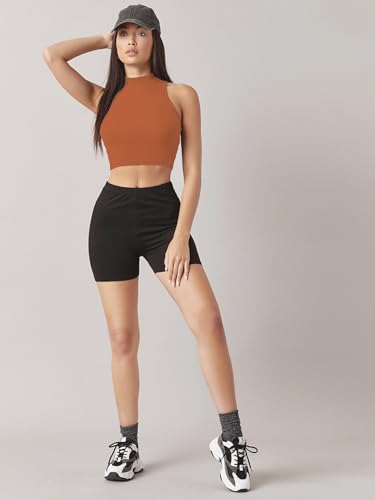 Image of Sugathari Women's & Girls' Solid Ribbed High Neck Sleeveless Crop Tops for Women (Top 37)