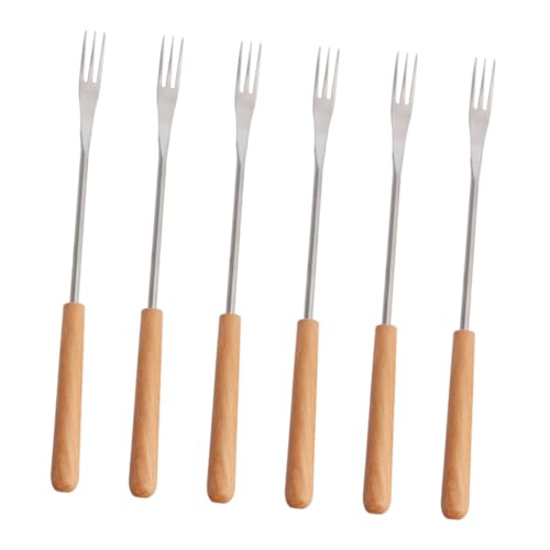 MUELODSIC Forchette Da Fonduta Manico in Legno e Punte in Acciaio Inossidabile, Set Da 6 Pezzi Impugnatura Termoisolante Per Frutta, Dessert e Barbecue, Per Picnic e Campeggio