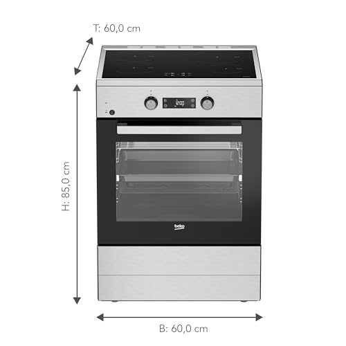 Beko FSM69301SXT Freistehender Herd, Multifunktionsofen mit Induktionskochfeld, 72 l Garraum-Volumen, 4 Kochzonen, 8 Heizarten, SteamAdd Dampffunktion, Multifunktionsdisplay, 1-fach Teleskopauszug