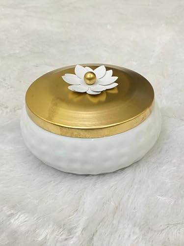 Image of Non Airtight 6 inch Hammered Metal bowl with crystal Lid - Return Gift