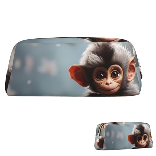 SDTYKHJ 筆箱 かわいい 猿 大 筆入れ 携帯 コイン ポーチ 美的 コスメ バッグ レザー 化粧 バッグ, ゴールド, One Size