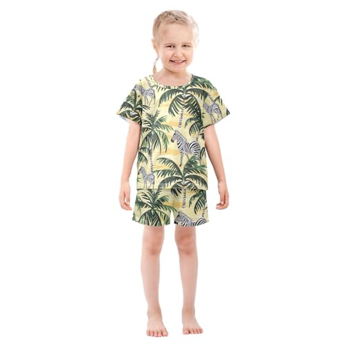 ALAZA Coconut Tree Zebra Pajamas Short Sleeve 2 Piece Sleepwear Top and Bottom Pajama Set Unisex3