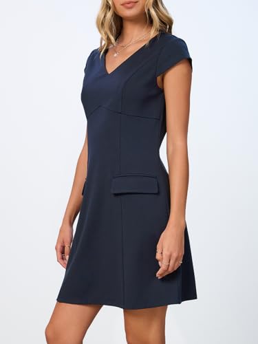 MEROKEETY Women's V Neck Work Business Dresses Elegant Formal Office Cap Sleeve Casual Mini Dress3