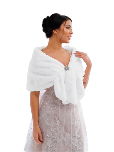Faux Fur Wraps and Shawls Wedding Fur Stoles Scarf Women's Faux Fur Scarf with Brooch for Bride and Bridesmaids
