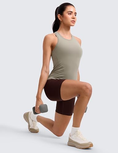 Image of CRZ YOGA Seamless Racerback Tank Waist Length | Training, Chafe-Free, Slim Fit, Crewneck, Mesh Vents, Workout, Sleeveless Tops for Women