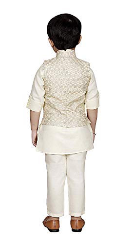 Image of Nickoteen Boy's Ethnic Wear Kurta Pyjama and Waistcoat (Cream, 14-15 Years)
