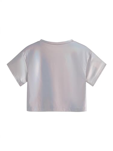 Image of Verdusa Girl's Metallic Crop Tee Top Sparkle Neon Shirts Concert Outfits