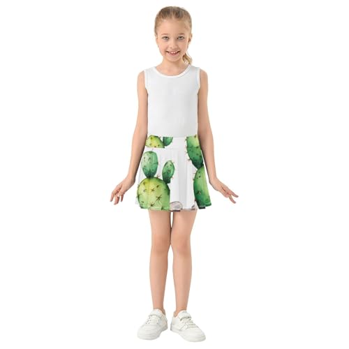 Joisal Watercolor Green Cactus White Athletic Shorts Girls Skorts Tennis Skirts Toddler Personalized Girl Skort 3t3