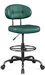 Misolant Drafting Chair Without Arms, Tall Office Chair with Footrest Ring for Standing Desk, Small Faux Leather Executive Office Chair with Adjustable Height for Bar Lab Counter Height Desk Green
