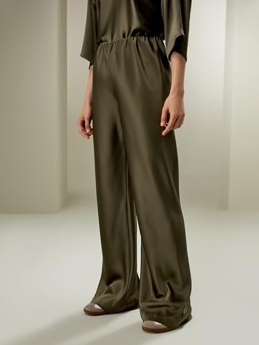 LilySilk Double-Faced Silk Charmeuse Pants for Women Dressy Oversized Wide Leg Full Length Draped Silk Trousers2